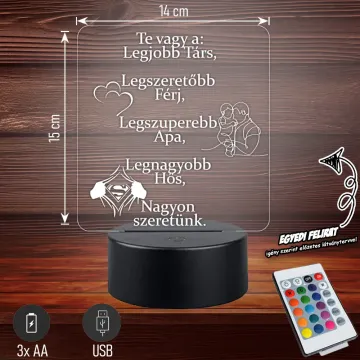 A Legjobb Társ, Férj, Apa és Hős | 3D LED Lámpa