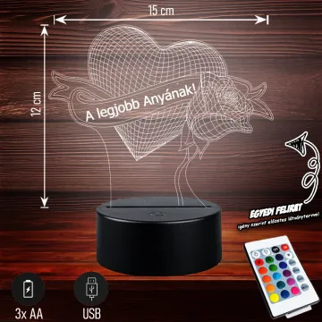 Szív - Rózsával | 3D LED Lámpa