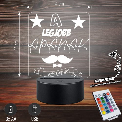 A legjobb Apának Egyedi felirattal - 3D LED LÁMPA Apáknak