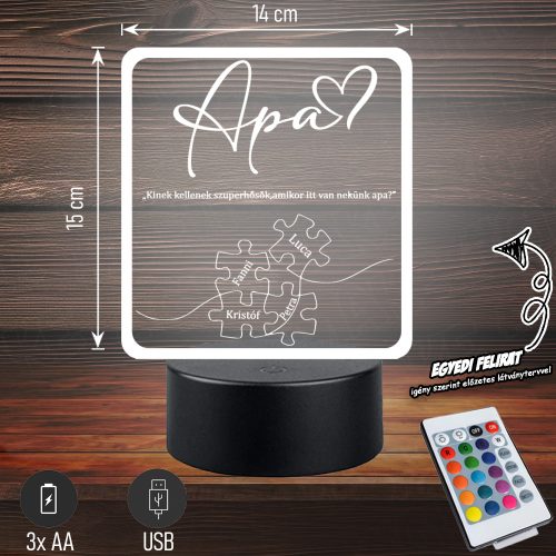 Puzzle mintás , idézetes 3D LED LÁMPA Apáknak | Egyedi felirattal